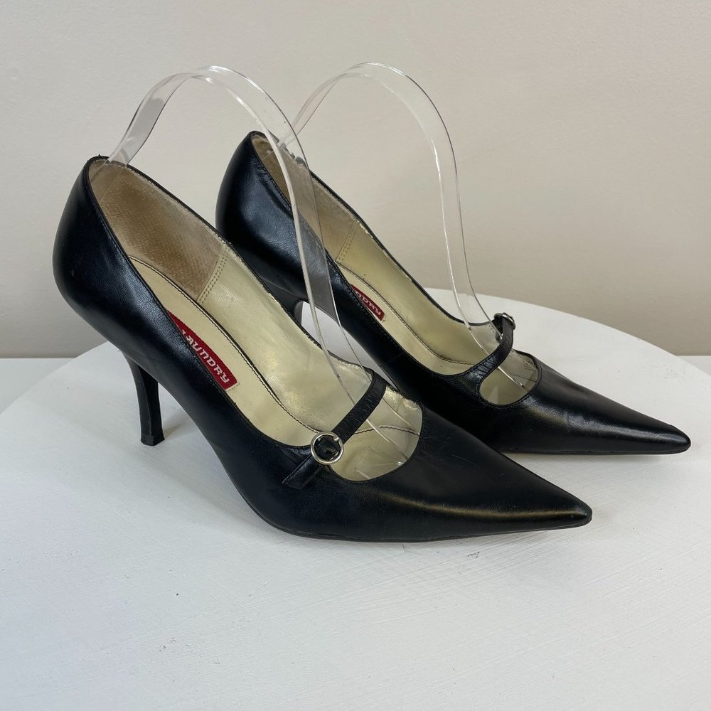 VINTAGE Y2K HEELS Chinese Laundry 9 Black Mary Jane Stiletto LEATHER Pointed